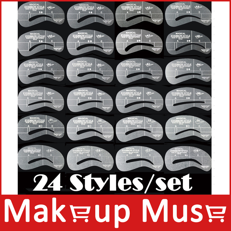  24 styles lot Shaping Eyebrow stencils 24 styles reusable eyebrow drawing guide card brow template