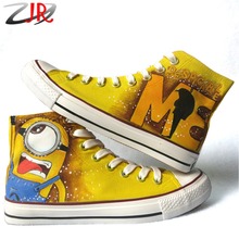 Cartoon Anime Figure Painted Men’s Despicable Me Minion Shoes Women and Men Canvas High Tops Shoes Graffiti Minions Shoe