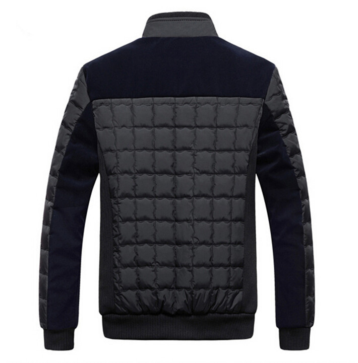 Male Fashion Winter Coat Men Casual Patchwork Warm Parka Plaid Overcoat MWM699