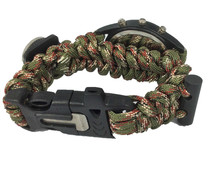 New Outdoor camping 5in1 Travel Kit Watch With survival Flint Fire starter paracord Compass rescue Whistle