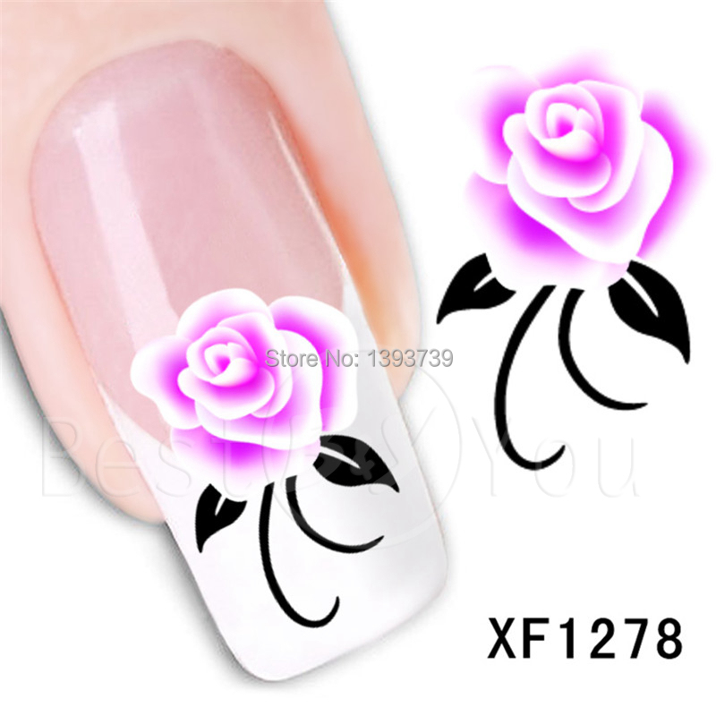 Hot 1x nail sticker pink Beautiful flower exquisite Manicure Nail Art MJ0672 XF1278 Free Shipping