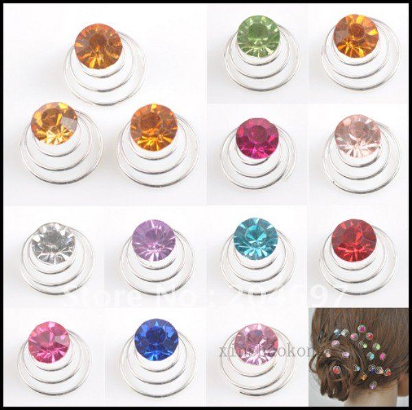Mix 120pcs Multicolor Crystal Twists Spins Hair Pins Bridal Hairpins Fashion Wedding Jewelry Hair Ornaments Accessories