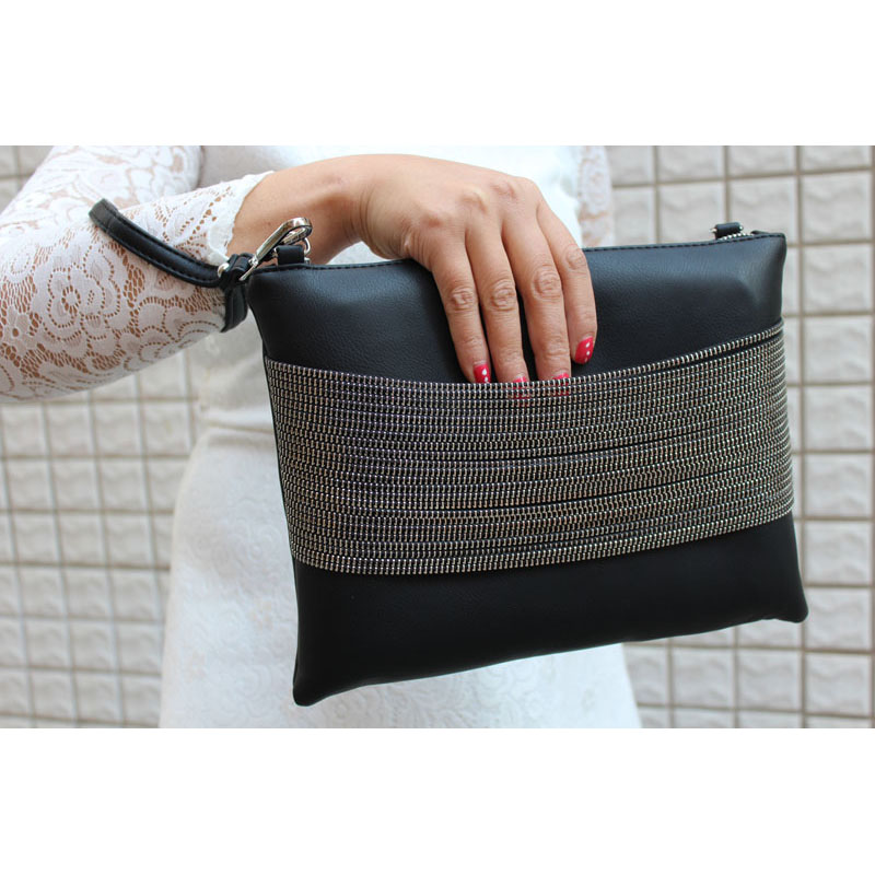2015 Quality 100 Evening Clutch Bag Women Handbag Black Leather Chain Bag over the shoulder klatch