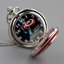 Captain America Icon Quartz Pocket Watch with Pendant Necklace Chain for Men Women Xmas Gifts P264