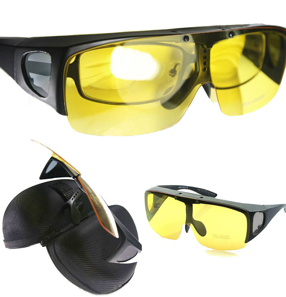Agstum Fit Over Wrap Around Eyeglasses Prescription Glasses Polarized Night Driving Flip Up Night Vision Sunglasses 