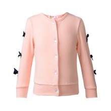 Free Shipping Girl Knit Cardigan Cotton Bow knot Baby Girl Blouses Kid Outwear O Neck Long