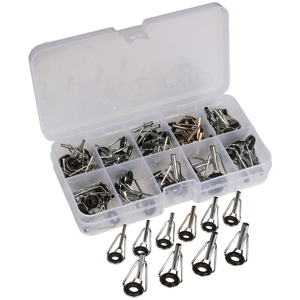 GOTURE 80Pcs Fishing Rod Guide Tip Repair Kit Rod DIY Eye Rings With Fishing Tackle Box