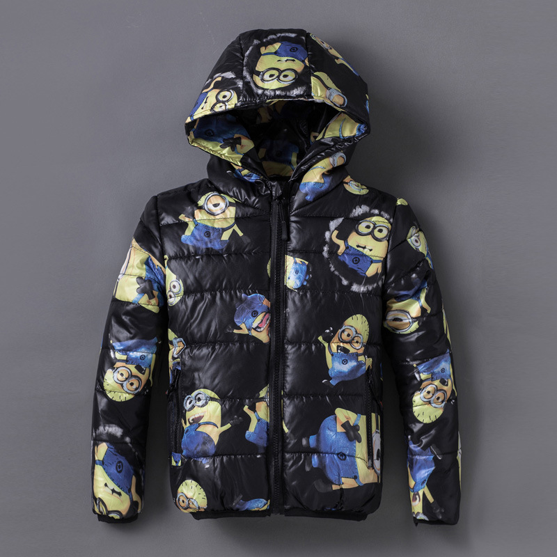 Retail 2015 New Boys Minions Jacket Kids Three Style Cartoon Winter Warm Coat Children Lovely Outerwear Suit For 3-8 Years old