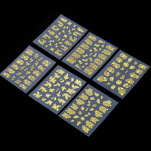 6 Sheets HOT Pretty Golden Color 3D DIY Flower Nail Stickers Manicure Decals Stamping Nail Art YKS