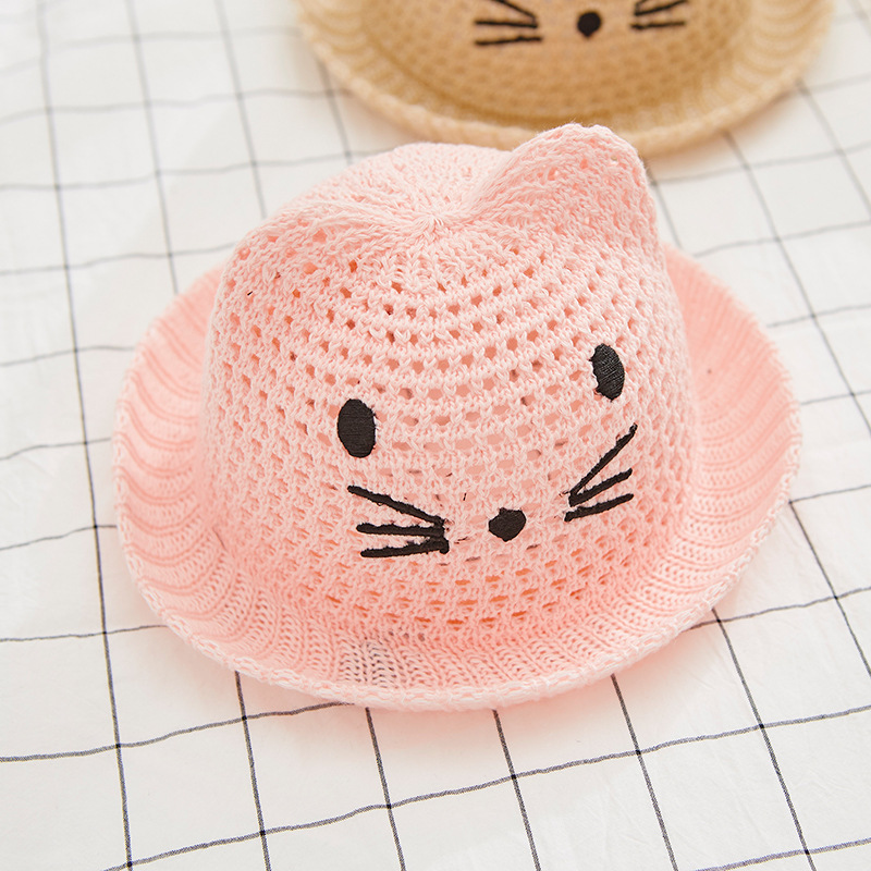 Cartoon Cat Hat for Women Breathable Wide Brim Lace Cat Ear Sun Hat Outdoor Lad