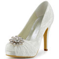 HC1413P White Ivory Evening Women Shoes Bridal Evening Party Platform Pumps High Heel Pleat Rhinestones Lace