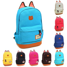 2014 new cat ear canvas backpack men and women fashion student bag school bag leisure bag