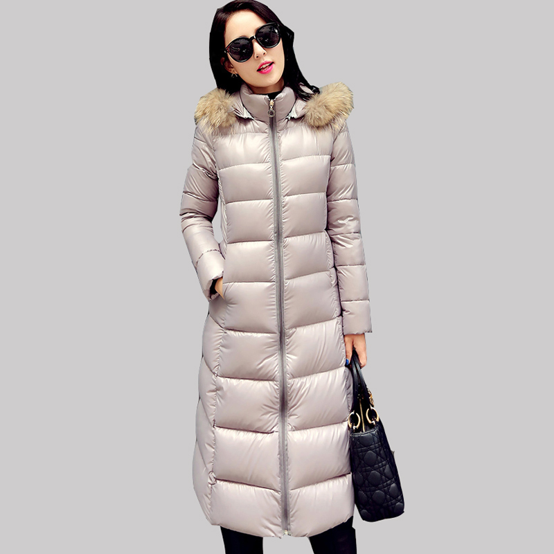 Nagymaros Collar Duck Down Jacket Women Long Coats 2016 Winter New Korean Slim Raccoon Fur Hooded Coat Fashion Warm Parkas JA140