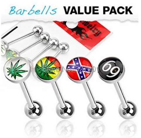 Fine tongue ring free shipping 200pcs/lot mix 4 design logo tongue barbell ring  earring barbell body jewelry piercing