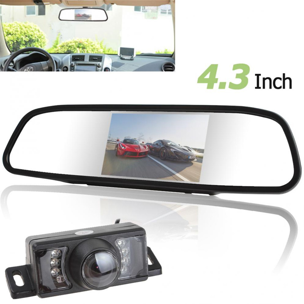 480 x 272 4.3 Inch TFT LCD Display Car Rear View Mirror Monitor + 7 IR Lights Night Vision RearView Reversing Backup Camera 480 x 272 4.3 Inch TFT LCD Display Car Rear View Mirror Monitor + 7 IR Lights Night Vision RearView Reversing Backup Camera