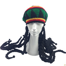 2016 Men Women Jamaican Rasta Hat Dreadlocks Wig Marley Caribbean Fancy Dress Prop Unisex Knitted Beanie Hat Handmade Reggae Cap