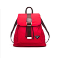 Fashion Nylon Splicing Top Layer Cowhide Backpack Trendy Women Preppy Style Drawstring Bag Waterproof Durable Buckle
