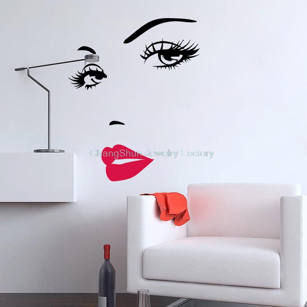 Wholesale Portrait Beautiful Woman Face Vinyl Art Decals Remove Wall Stickers Quotes for Wall Decor Creative ...