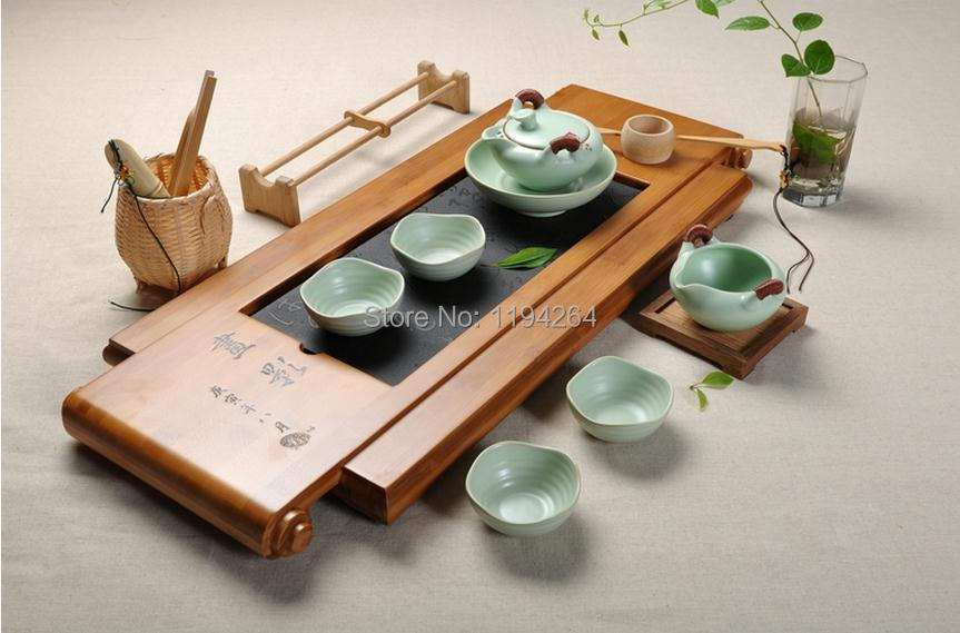 7 Pcs Sky Green Chinese Ru Kiln Celadon Ware Gongfu Tea Set Gift Box