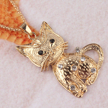 2014 Free Shipping New14k Gold Filled Vogue Women Party Gift White Austrian Crystal Cat Pendant Dress