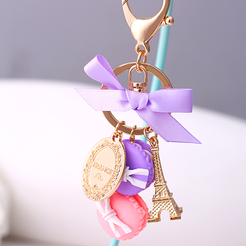 Novelty creative brand keychain!in Paris France Eiffel Tower cake Macaron Key chain ring holder charm women bag decoration gift