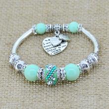 fashion silver plated jewelry love heart charm bangles&bracelets glass beads strand bracelets for women 2015 fine jewelry