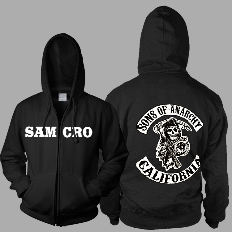 Samcro Front Words Son Of Anarchy California Skull Gun Fleece Zip Up