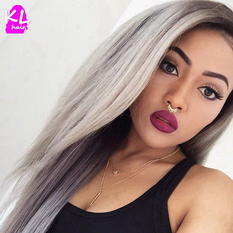 1b Grey Straight Hair Two Tone Ombre Peruvian Virgin Hair Grey