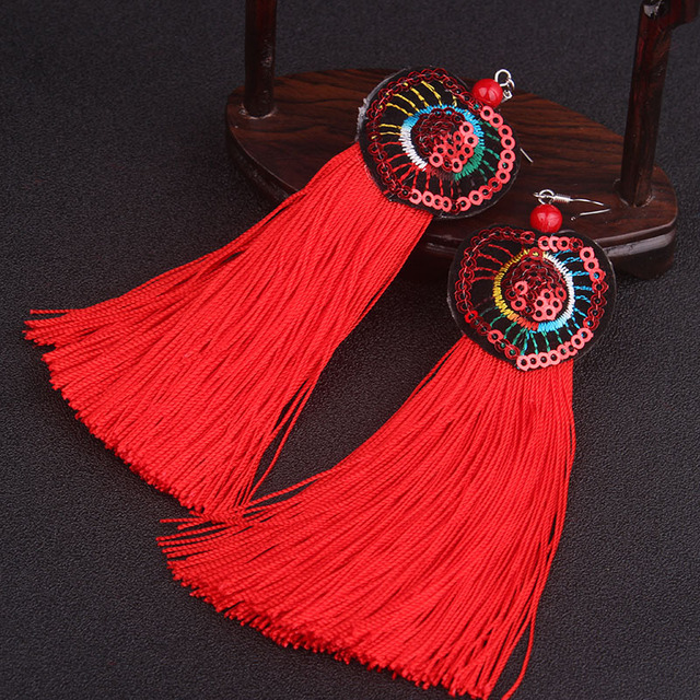 Женщины этнических серьги красочные вышивка бахрома серьги, Ручной китайский ветер национальной кисточкой серьги красное в форме сердца