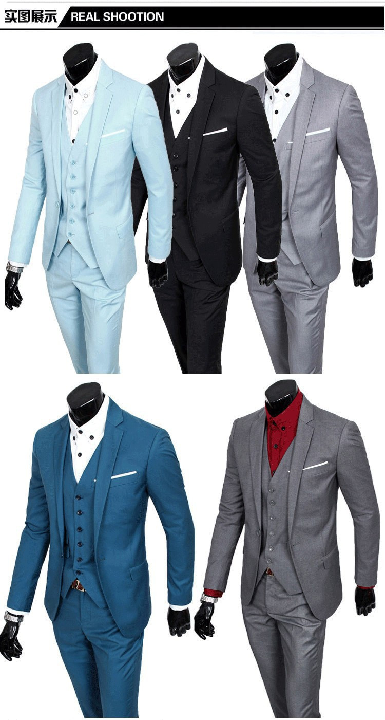9-1 (Coats+Vests+Pants) 2015 New Arrival Slim Fit Mens Suits Brand Fashion Formal Business Suits mens Dress Wedding Suits 5 colors