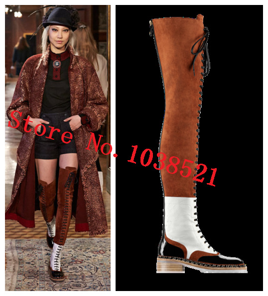 Brand Name Boots New Booties Thigh High Boots Flats Style Autumn Boots Suede Leather Women Boots Lace Up Gladiator Shoes Woman