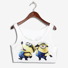 Fashion New 2015 Elastic blusa Despicable Me Minions Print Summer Beach Bustier Crop Top O Neck