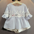 Wholesale 5 sets lot 2016 summer sweet lace waist short sleeves t shirt shorts clothing for