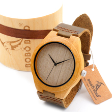 Fashion Handmade Gift Item Bamboo Wooden Watches With Genuine Cowhide Leather Strap Japan Quartz Movement 2035