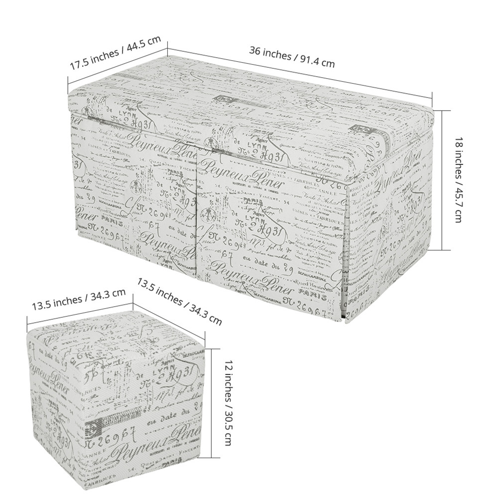 Langria 3 Piece French Script Patterned Fabric Storage Bench And
