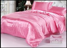 Pink Natural mulberry silk comforter bedding set king size queen full twin Luxury solid satin wedding duvet cover bed sheet