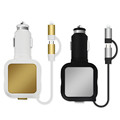 High quality 85cm Dual usb ports 2 in 1 retractable data cable car charger for iphone