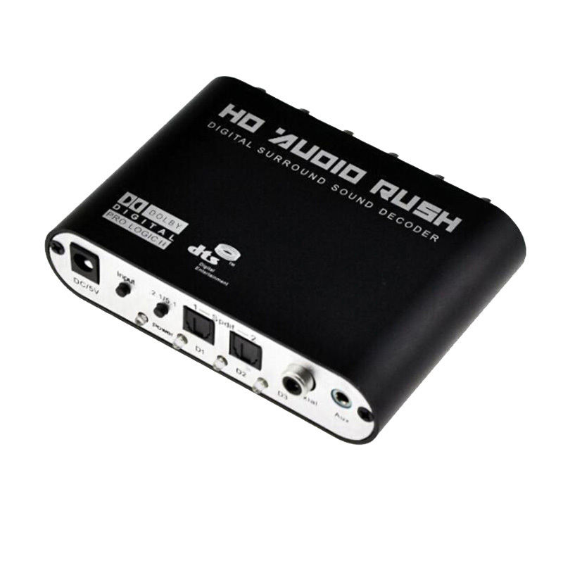 New 5.1 AC3 DTS HD Audio Decoder Digital Sound Decoder Optical SPDIF Coaxial to 6RCA With Power Adapter Free Shipping