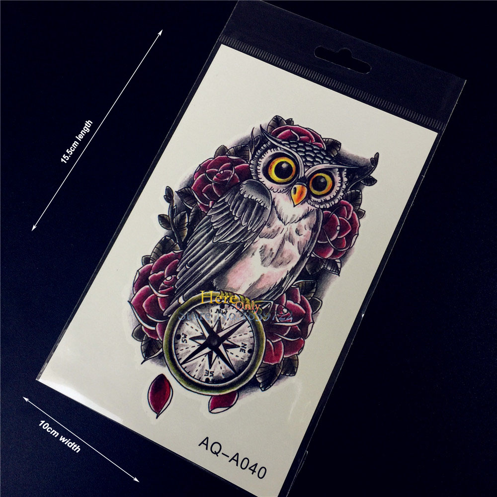 Tattoo Sticker Men Women Arm Shoulder Makeup Fake Tattoo Owl Compass 