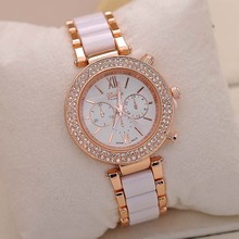 Envío gratis el bolso de relojes de ginebra Rhinestone de ginebra de ocio y de negocios relojes del cuarzo del acero