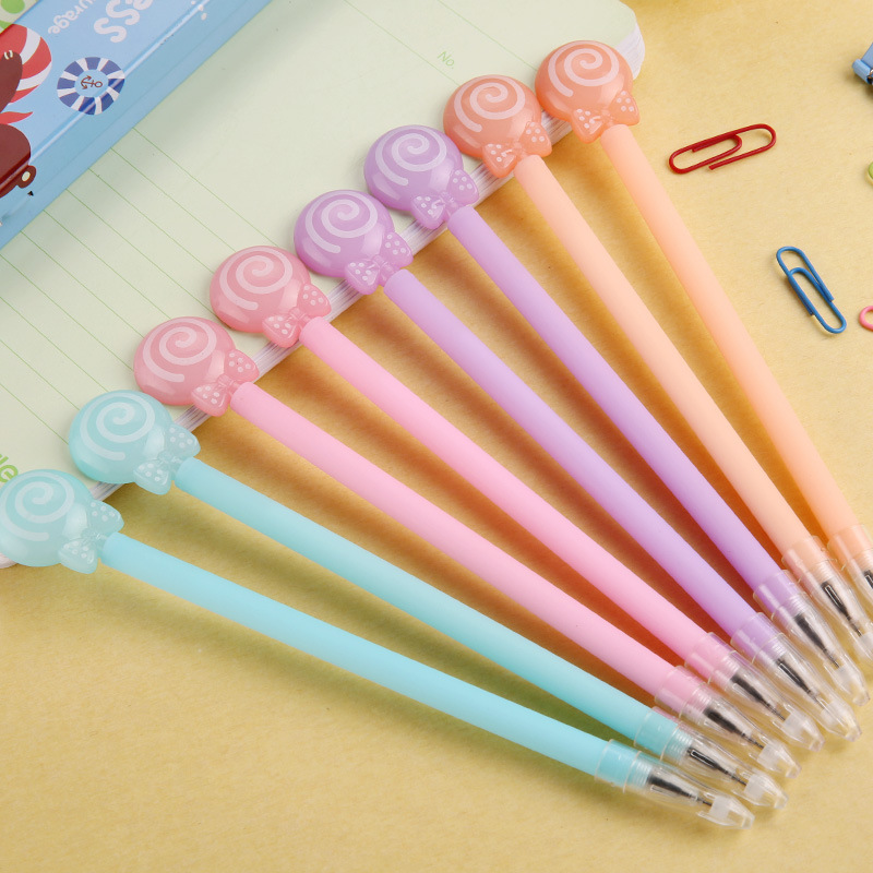 12 pcs/lot Cute Candy color Lollipop gel pens for writing Creative Bow black ink pen Kawaii stationery Office school supplies