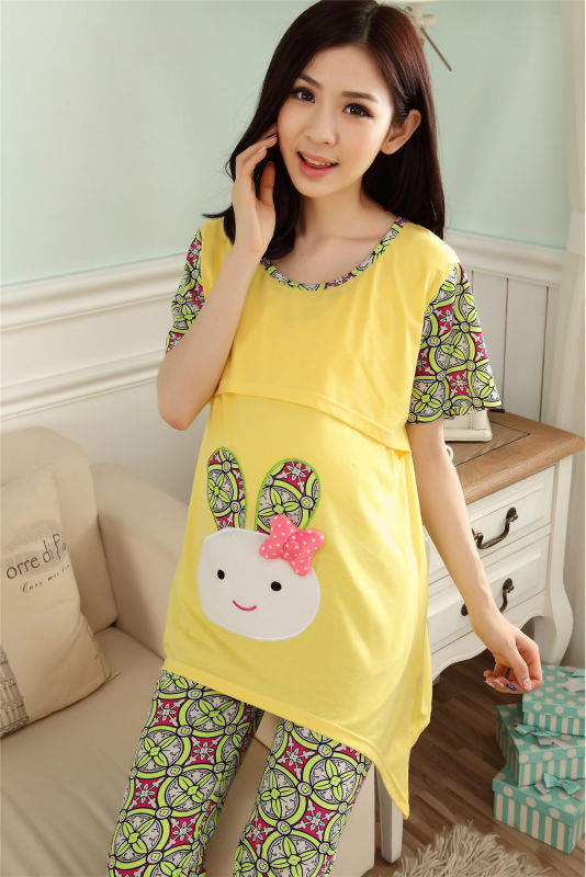 Lovely Rabbit clothes for pregnant women maternity nursing japamas nightwear lactation clothes breastfeeding top for pregnancy 9