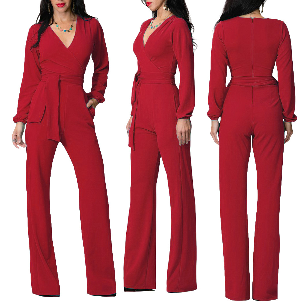 2021 Wholesale Long Black Red Rompers Womens Jumpsuit Winter Autumn Party Sexy Jumpsuits For 9669