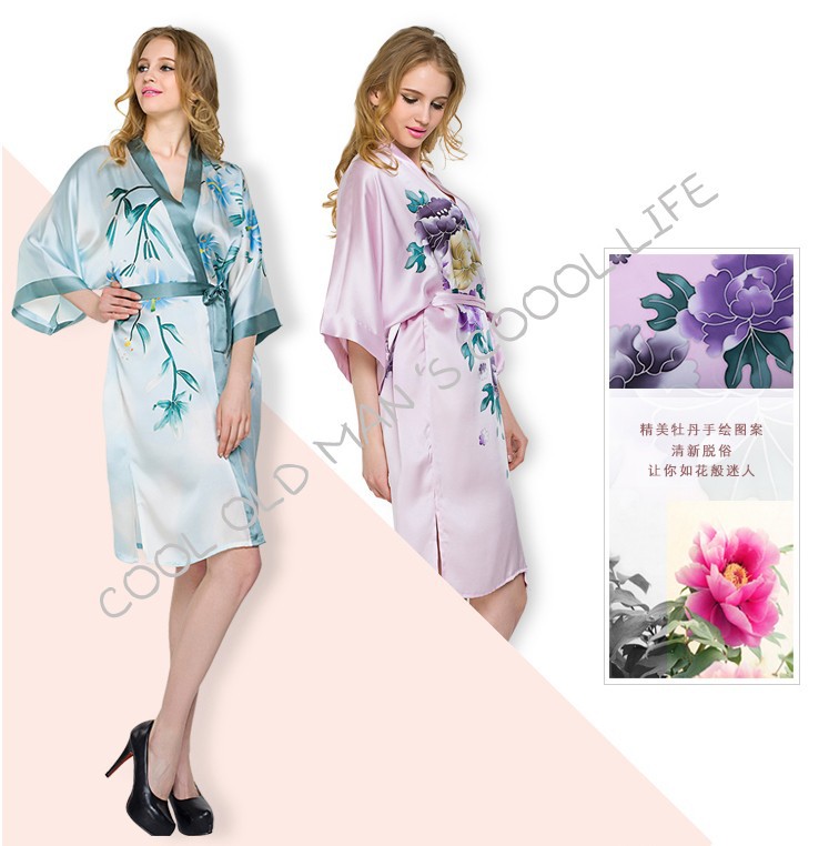 Summer Style Japanese Natural Silk Bathrobe 14