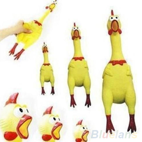 17CM Yellow Screaming Rubber Chicken Pet Toy Squeak Squeaker Chew Gift 1Q4B 2T3D
