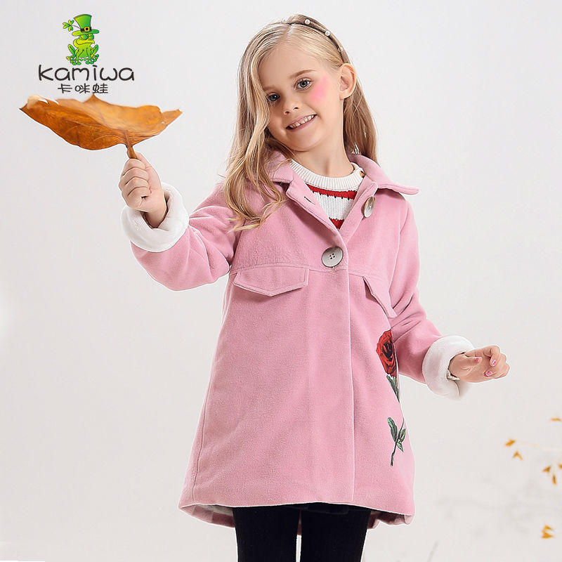 2015 Factory Girls Outerwear Coats Children Single-breasted Woolen Trench Kids Winter Turn-down Jackets Warm Cotton Clothes
