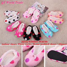 2015 New Women’s Winter Warm Cotton-padded Shoes Soft Bottom Non-slip Indoor Shoes Dot Pattern Plush Home Slippers One Size