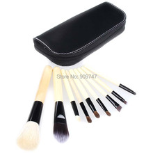 Professional 9 PCS Cosmetics Makeup Brushes Set with Black Zipper Leather Bag Brand Make Up Brushes