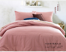 Twin Full Queen King Size Coral Plaid Bedding Set Flitted Sheet Duvet Cover Bed Linens Children Women Man Cotton Bedclothes