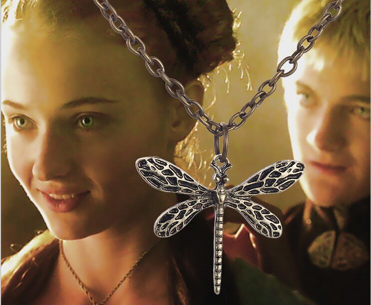 wholesale 50pcs Bronze retro Game of Thrones A Song of Ice and Fire Sansa Stark Dragonfly pendant necklace girls eBay amazon Hot